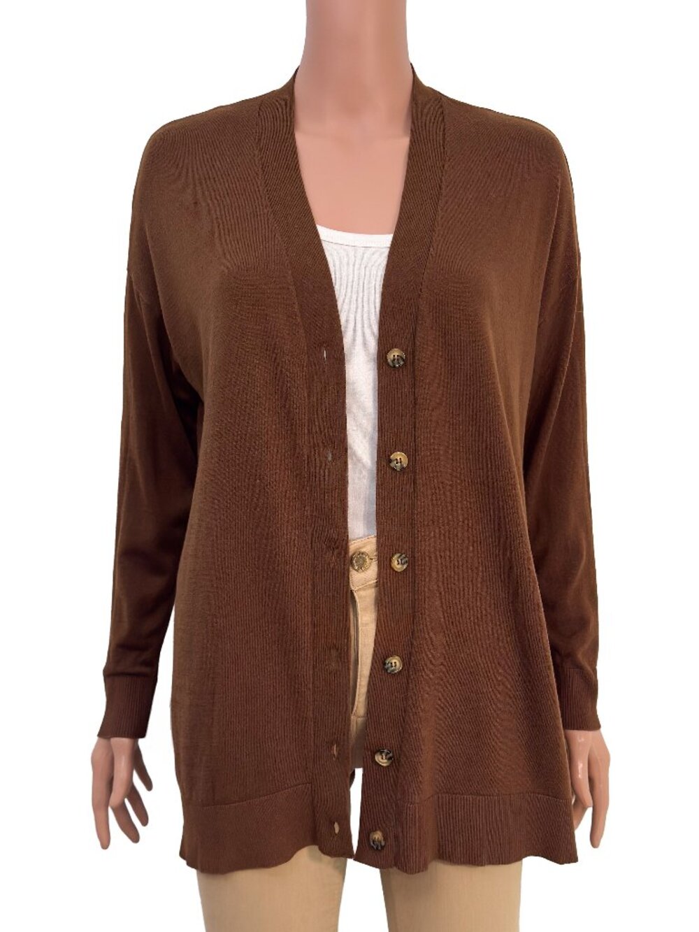 NWT Zara Women’s Small V-Neck Button Down Long Sleeve Brown Cardigan